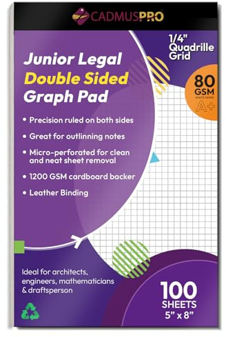 Graph Paper Pad 5x8 Inches, 1/4 Inch Quad Ruled 4x4 Grid, 80 GSM Thick Writing Pad, 50 Sheets Graph Notebook for Math, Engineering, Drafting, Architecture, Sketching, School & Office Supplies