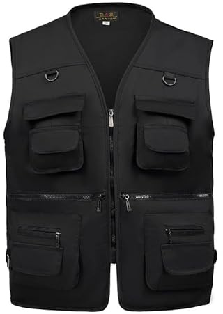 AOTORR Men’s Fishing Vest Casual Outdoor Work Safari Fishing Photo Cargo Vest Summer Jacket With Multi Pockets