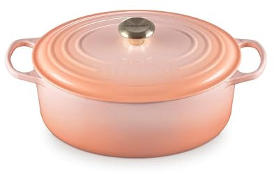 Le Creuset Horno holandés ovalado de hierro fundido esmaltado, 6.75 cuartos de galón, Peche