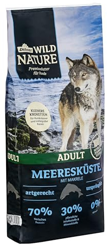 Dehner Wild Nature Hundefutter Meeresküste, Trockenfutter, Makrele, 12 kg | getreidefrei / zuckerfrei, kleine Kroketten, für ausgewachsene Hunde
