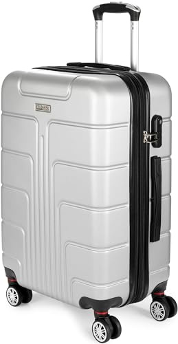 BRUBAKER Reisekoffer Miami - Erweiterbarer Hartschalen Rollkoffer mit Zahlenschloss, 4 Rollen und Komfort Tragegriffen - ABS Koffer 43 x 66,5 x 28,5 cm - Hartschalenkoffer (L - Silber)