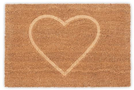 Relaxdays Fußmatte Kokos, Türvorleger Herz, 60 x 40, Abtreter rutschfest, wetterfest, Fußabstreifer innen & außen, Natur