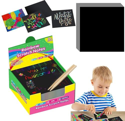 – Schwarzes Kratzpapier | Schwarze Rubbelpapier-Notizkarten, Zeichenbrett für Mädchen und ab 3 Jahren, Kunsthandwerk für Geburtstag, Halloween, Weihnachten, Rubbelpa