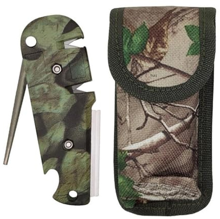 ENZO ENGLAND Mini Pocket Size Sharpening & Survival Metal Tactical Tool Diamond Sharpening Rod Ceramic Bar Carbide Slot Repair Restore Hone Straight and Serrated Knife Blades (Camouflage)