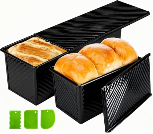 Barlket Brotbackform mit Deckel, 1000g und 450g, Antihaft Toastbrot Backform mit Deckel, 2Pcs, Pullman Wellbrotbackform für Brot, Sandwiches und Toast, Schwarz