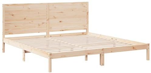 vidaXL Massivholzbett, Holzbett mit Kopfteil Lattenrost, Doppelbett für Schlafzimmer, Bett Bettgestell, Modern, 180x220cm Massivholz Kiefer