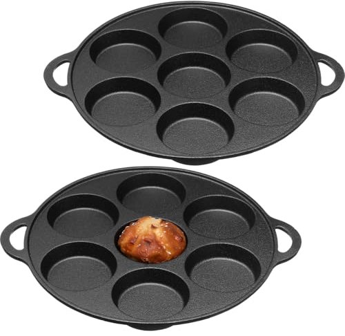 Tioncy 2 moldes de hierro fundido para galletas, magdalenas de hierro fundido, sazonados, para pasteles, bollos, donas, pasteles, para hornear, huevos, pan de maíz, cupcakes y postres (estilo redondo)