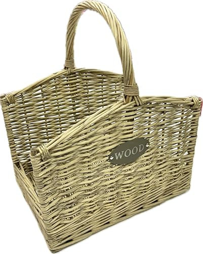 Cesto vimini portalegna camino da interno con manico per legna - Grande: 50x38x57h - Piccolo: 44x33x52h (Grande (50x38x57h))