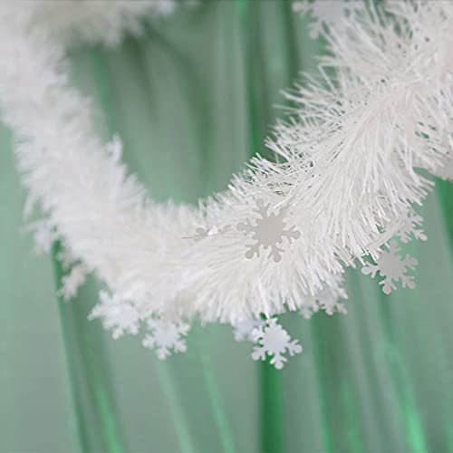 1 Stück 2m x 8.5 cm Weihnachtsgirlande Lametta Girlande Weiß Schneeflocken Tannengirlande,Christmas Garland Lametta Weihnachtsbaum Flauschigen Weihnachtsdeko,für Fenster Türen Kamine Treppen Wand,