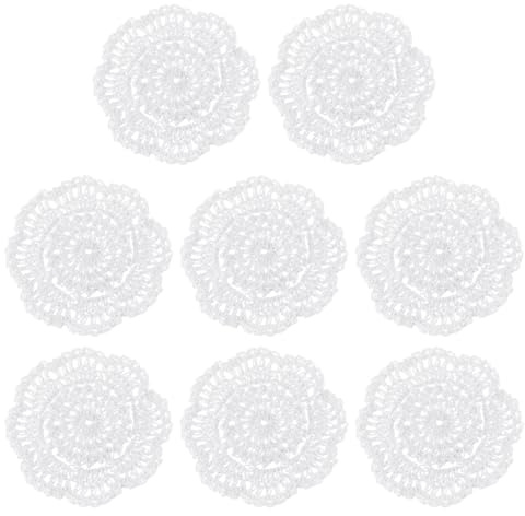QUARKZMAN Häkeldeckchen, 8 Stück 4 Baumwollgewebte Untersetzer, Spitze runde handgemachte Untersetzer mit Blumenmuster für Hochzeitsfeierdekoration (Weiß)
