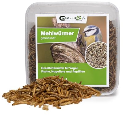 Carpline24 Getrocknete Mehlwürmer 2000 ml - Proteinreiche Insekten als Futter für Reptilien, Nager, Igel & Fische, Vogelfutter, Winterfutter