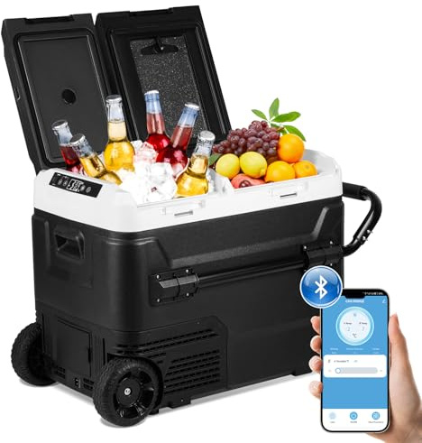 Peviasot kompressor kylbox elektrisk, 50 l kylbox för bil, dubbeldörr, dubbelzon, bilkylskåp, med appkontroll, (svartvit) för bil, lastbil, husbil, camping
