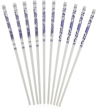 Baguettes Chinoises en Céramique Bleue et Blanche, 5 Paires | Réutilisables, Longues et Robustes, Résistantes aux Éclats, pour Restaurant et Repas à Maison