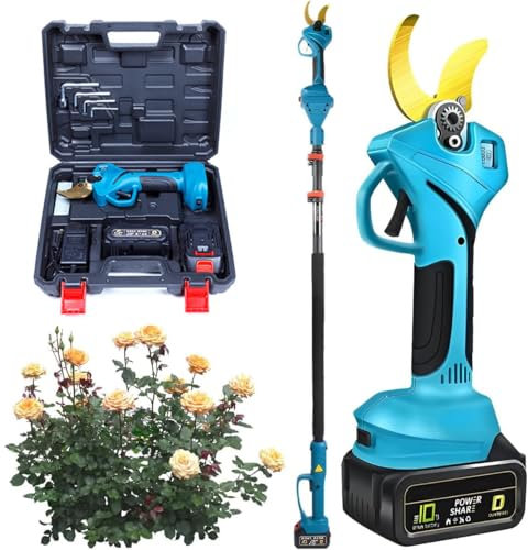 Tijeras De Podar Eléctricas, Podadora Eléctrica con Poste Telescópico, Diámetro De Corte De 40 Mm, Batería De Litio Recargable De 2 Piezas, Kit De Tijeras De Podar De Arbustos