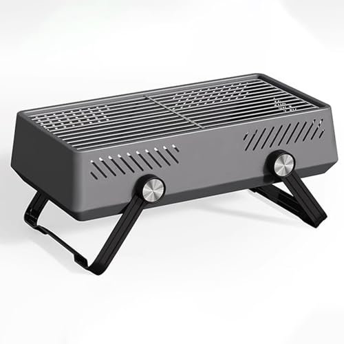 Holzkohlegrill aus Edelstahl 304 – KapazitäT für 19 SpießE, Tragbarer Kohlegrill, Tischgrill Ideal für Grillabende im Garten und Familienfeiern(Gray)
