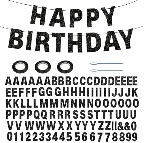 116 Custom Banners with Sparkling Letters DIY Personalized and Reusable Birthday Welcome Home Wedding Party Decoration (Black)