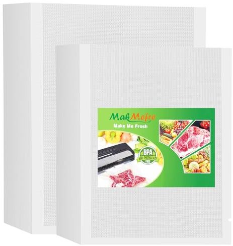 MakMeFre 100 Mixed Vacuum Food Sealer Bags for Sous Vide Cooking 2 Sizes | 20x30cm(50)+15x25cm(50) BPA Free PreCut Food Grade,Embossed Vacuum Food Freezer Bags for All Vacuum Sealer