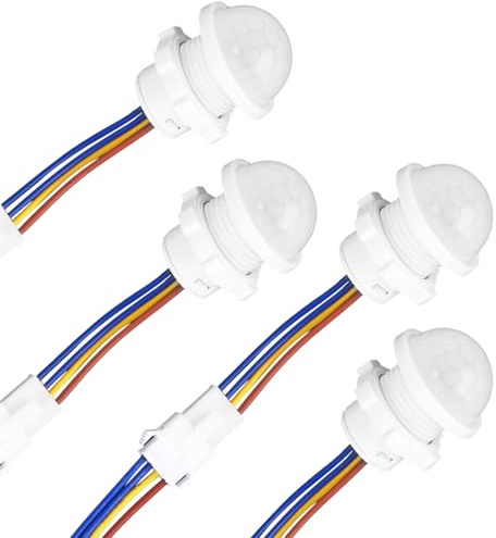 4pzs Interruptor con Sensor de Movimiento, Sensor Infrarrojo PIR Detección Inteligente Retardo 30s Montaje en Pared/Techo Interior para Tiras LED Bombillas Armario Escaleras (85-265V, 40W)
