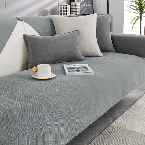 YushengTai Sofa Überzug 1/2/3/4 Sitzer, Chenille Sofaüberwurf, Ecksofabezug, L-Form Sofabezug, Katzensofa-Schutz, Knitter- und Kratzfest, Waschbar, rutschfest für U Form Sektionssofa (Grau,90 x 210cm)