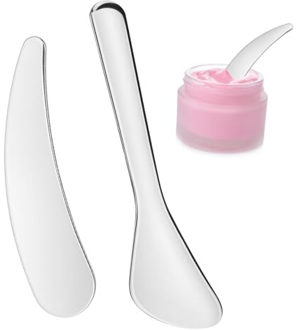 Homoyoyo 2 Stück Edelstahl Kosmetikspatel Mit Griff Tragbarer Make up Spatel Für Cremes Und Lotionen Hautfreundlich Vielseitig Für Gesichtspflege Und Beauty Anwendung