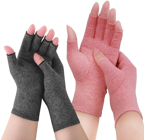 DONOONIS Guantes De Compresión, Guantes De Osteoartritis Años Dedos Aliviar Dolores Relacionados con Artritis, Reumatismo y Artrosis, Reduce el Dolor y Promueve la Curación (Gris, Rosa)