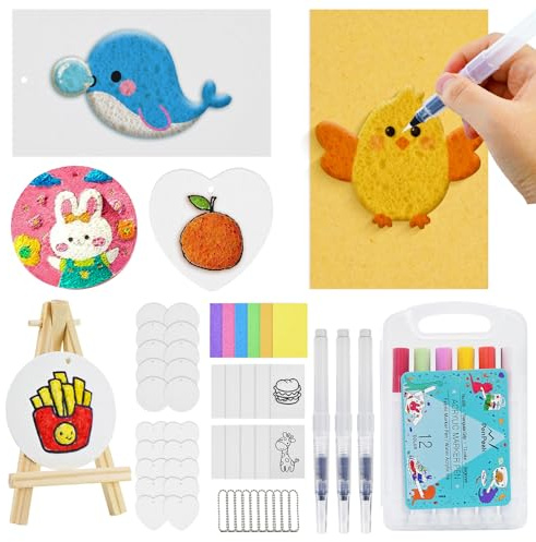 Jukibole Puffy Paint, 62 Pezzi 3D Foam Texture Painting Set con 36 Carta con Texture in Schiuma Magica, 12 Penne Colori, Kit Pittura 3D per Bambini Attività Creativa Regalo Compleanno