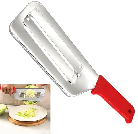 Double Layer Julienne Cutter, Stainless Steel Shredder Chopper, Non Slip Base Durable Kitchen Tool for Salad Stir Fry and Vegetable Meal Prep Red
