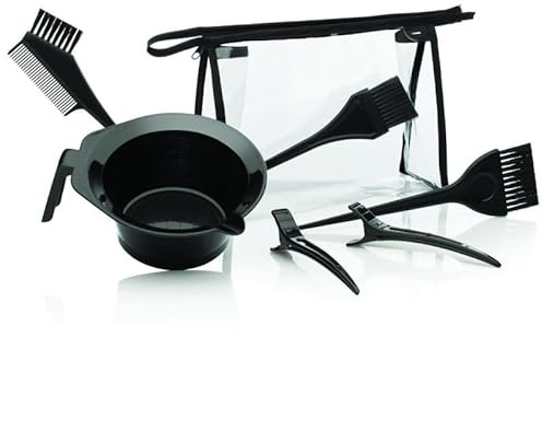 Lothmann Paris - Kit de Coloration Cheveux, 6 Pièces avec Bol Gradué, Pinceaux Applicateurs, Pinceau-Peigne, Clips et Trousse de Rangement, Noir