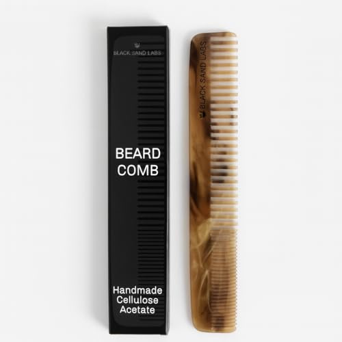 Black Sand Labs Beard & Moustache Comb - Handmade Cellulose Acetate - Anti-Static Wide Tooth Comb for Precision Beard Grooming - Durable & Ideal for Facial & Hair Care - Men's Beard Combs