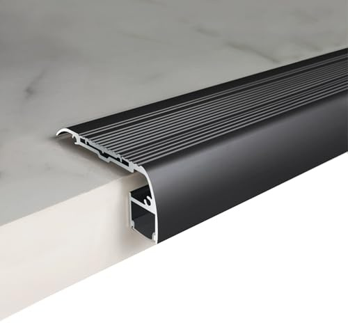 Aluminium-Treppenkantenprofil, L-Form, Rutschfester Stufenkantenprofil mit LED-Lichtschlitz für Kino, Hotel, Zuhause, Schule(Black)