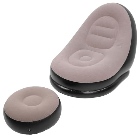 Ejoyous Aufblasbarer Lounge Sessel, tragbarer Loungesessel aus beflocktem PVC mit Fußhocker, für Wohnzimmer, Schlafzimmer, Camping, Reisen, Strand (Kaffee)