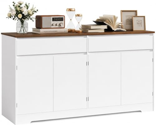 Xbro Küchenschrank mit Arbeitsplatte, 140 x 40 x 89 cm, Buffetschrank Sideboard mit 2 Schubladen und 4 Türen, Küchenunterschrank mit verstellbaren Einlegeböden und Kippschutz, Vintage