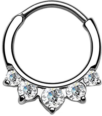 beyoutifulthings Piercing-Ring 5 ZIRKONIA Universal-Piercing Brust Nippel Nase Septum Ohr Click-Verschluss Edelstahl Silber Clear 1,2mm 8mm