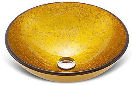 XMZFQ Moderne gehärtetes Glas Künstlerische Behälter-Wannen-Badezimmer-Bassin-Wannen Waschschüssel über Gegen Toilette Vanity Sink mit Pop-up-Drain,Round