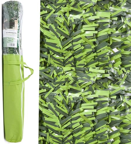 Suinga Zweifarbige künstliche Hecke mit Breiten Blättern, 110 Ruten, 1,5 x 3 Meter, Sichtschutz 95%, grün.