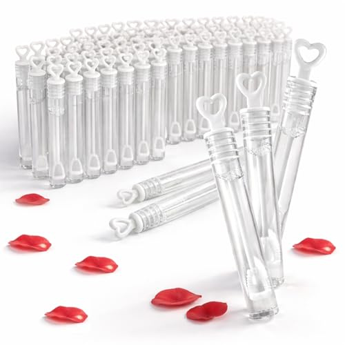 Paquete de 48 mini varitas de burbujas de corazón, recuerdos de fiesta de boda, suministros de celebración de aniversario, tubos de burbujas de 4 pulgadas con varita de corazón para despedidas de