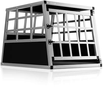 CADOCA® Hundetransportbox Aluminium Hundebox Kofferraum robust verschließbar trapezförmig M 54x70x51cm Reisebox Autobox Tiertransportbox