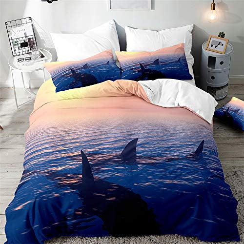 Morbuy 3D Hai Drucken Bettbezug Bettwäsche Set - Erwachsene Kinder Bettwäsche-Set, Mikrofaser Weiche Bettbezug mit Reißverschluss und Kissenbezüge (135x200cm,Haifischflosse)