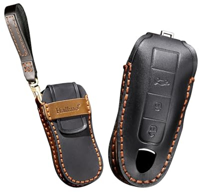 ontto Leder Autoschlüssel Hülle Passt für Porsche Cayenne Macan 911 Carrera Boxster Cayman Panamera 970 981 991 Fernbedienung Cover Schlüsselhülle Etui Schlüsselanhänger Schlüssel Schutz-Schwarz