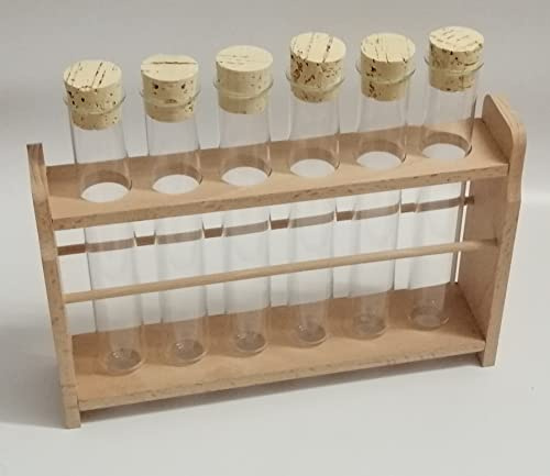 Reagenzglasständer aus Buchenholz mit 6 Reagenzgläsern 200 x 30 mm und Korken