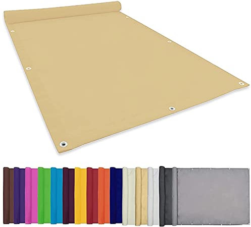 Balkonbespannung reißfest 2.5x6.5M 99% Schattentuch Mit Ösen Wasserdicht Sonnensegel Sonnenschutz Rechter Winkel Schutz Mit Spannseilen Für Garten Balkon Und Terrasse, Creme Farben, 22073