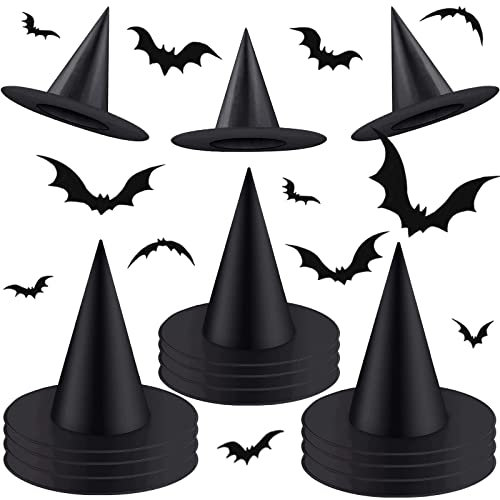 Amzeeniu 12pcs Chapeaux de Sorcière d'halloween,Noir Halloween en tissu Oxford Costume Cosplay Décoration de Pliable Chapeau de sorcière Mascarade Fête Soirée Décor Chapeau Pointu de Magicien(L)