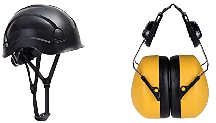 Portwest PS53 Light Adjustable Height Endurance Helmet Black & Clip-On Ear Protector, Size: One Size, Colour: Yellow, PW42YER