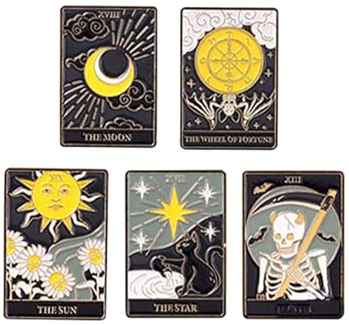 jojofuny 5 Stücke Tarot Broschen Set Emaille Pin Mit Mond Stern Rad Des Todes Design Modische Kleiderbroschen Für Rucksack Kleidung Revers Unisex Schmuck