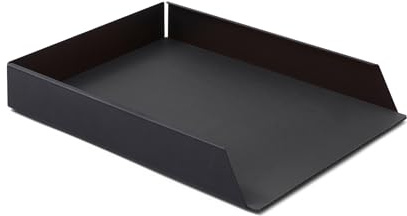 Eglooh - Dafne - Ablagefächer Stapelbar für Schreibtisch und Büro mit Struktur aus schwarzem Stahl - Innerer Boden aus echtem Leder Schwarz - DIN A4 cm 32,5 x 24,2 x H.5 - Made in Italy