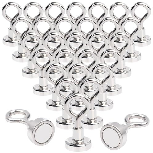 MIN CI 30 ganci magnetici extra forti, 16 mm, al neodimio, forza di trazione 8 kg, magnete con gancio, supporto magnetico, per campeggio, garage, cucina, ufficio