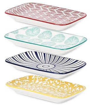 Selamica Ceramic Rectangular Salad Plates Set of 4, Small Serving Plates for Appetizers, Sushi, Fruit, Assorted Colors