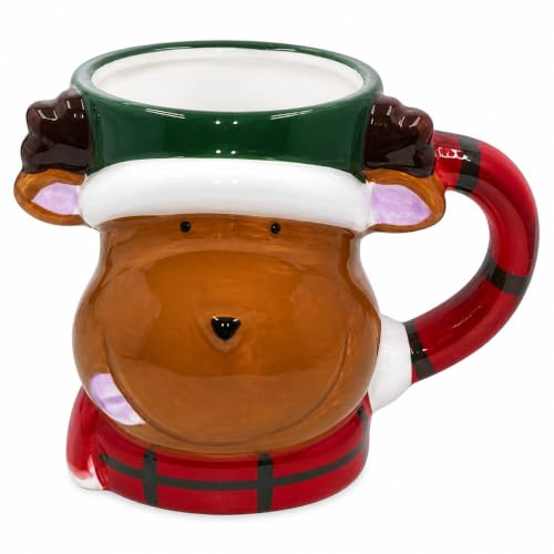 MIJOMA - Tasse de Noël | Adorable tasse en céramique avec design de Noël pour des moments chauds | Parfaite pour les boissons chaudes et froides | 350 ml (renne)