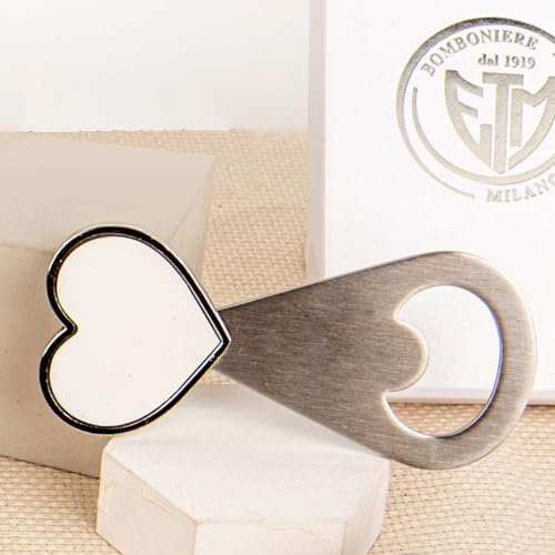 Doni Bomboniere Nozze Apribottiglie in Metallo con Cuore Partecipazioni Quadrifoglio Portafortuna Stappa Anniversario Promessa di Matrimonio Bottiglie Bianco Ecopelle Idee Regalo Complete Originali