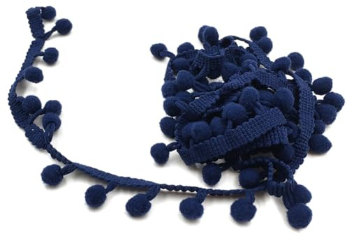 Wisafory 10 Yards Pompon Borte Dekoband Bommelborte Bommelband Fransenband Pomponborte zum Nähen Bommel Fringe Trim Pom Poms Zierborte Nähband für DIY Kleidung Dekoration Marineblau